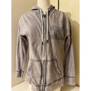 Toms Womens Size Large Hodded Full Zip Sweater Hoodie Distressed Active
